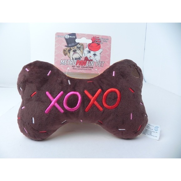 Giftable World 9" Hugs & Kisses Bone‎ With Squeaker Pet Toy Brown - Picture 1 of 4
